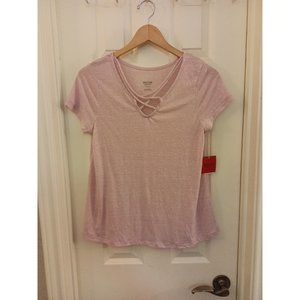 NWT Women's Mossimo Criss Cross Front Oversized Pink T-shirt Size Small